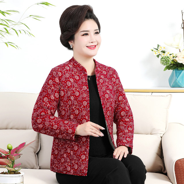 In winter, the elderly female camel fluffy little flowers cotton jacket light warmth, warm, cotton coat mother pretending to be elastic and thick home
