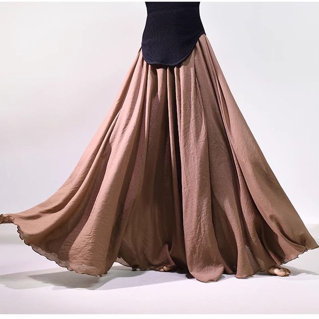 New style of literary retro cotton and linen skirt for women, versatile high waist slim big sporty A-line skirt, large size Zen midi skirt
