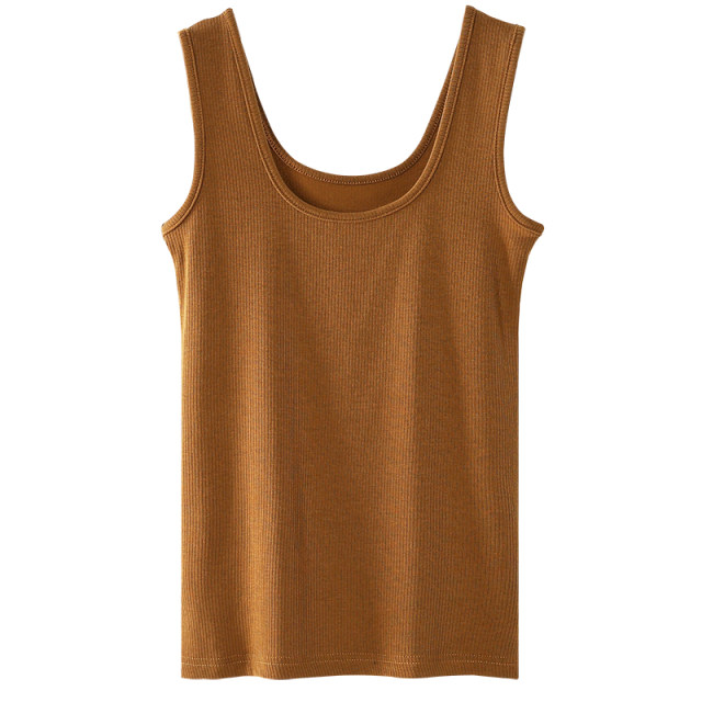 Double U-neck pure cotton vest for women with fur and velvet thickened Korean version new inner sleeveless base shirt versatile T-shirt