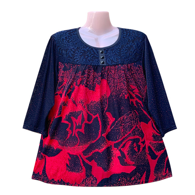 Middle -aged and elderly women's large size half -sleeved fat mother seven -point sleeve summer top plus fertilizer increased 200JIN [Jin is equal to 0.5 kg] fat lady T