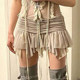 MSYOUCAN Show mesh spliced ​​pleated lace-up tassel skirt low-waisted hot girl old-fashioned miniskirt