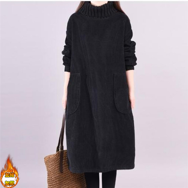Clearance counter withdraws extra large fat mm300Jin [Jin equals 0.5kg] velvet thickened knitted splicing long-sleeved dress for women