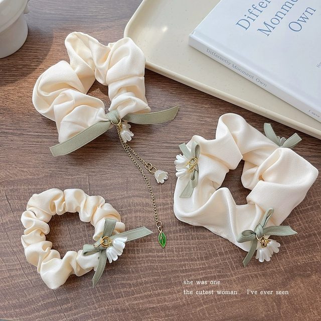 Lily of the valley bow headband large intestine hair tie for women 2025 new high-end rubber band hair tie headband