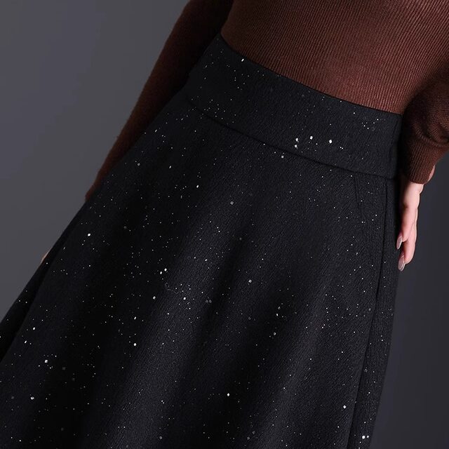 Mesh skirt gauze skirt women's summer 2025 slim drooping new black high-waist A-line midskirt large sway skirt
