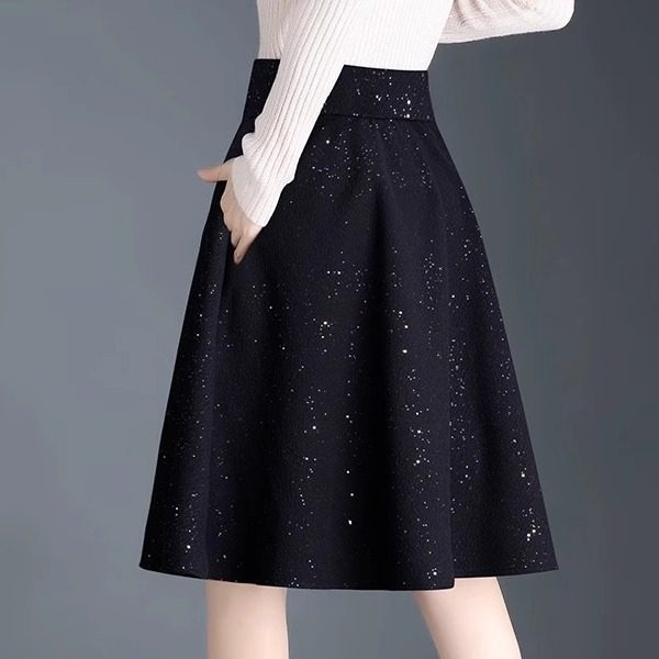 Mesh skirt gauze skirt women's summer 2025 slim drooping new black high-waist A-line midskirt large sway skirt

