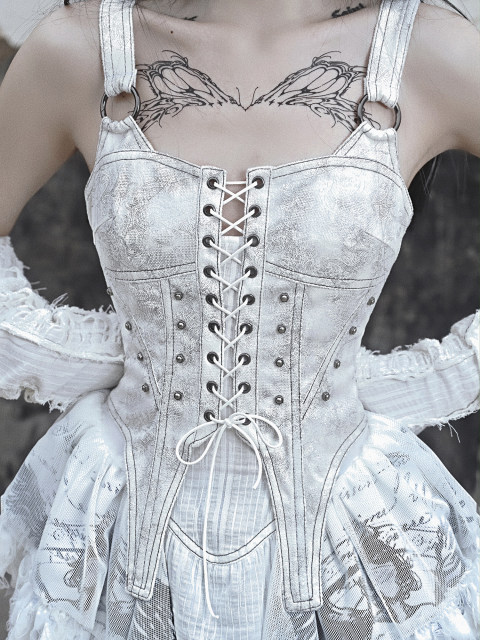 Blood Supply Original Madhouse Distressed Suede Subculture Punk Trailing Printed Suspender Dress Halloween