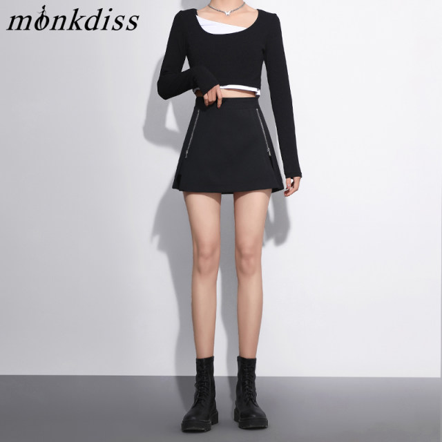High-waisted zipper skirt women's skirt 2025 new spring and autumn a-line skirt pants irregularly slit small short skirt