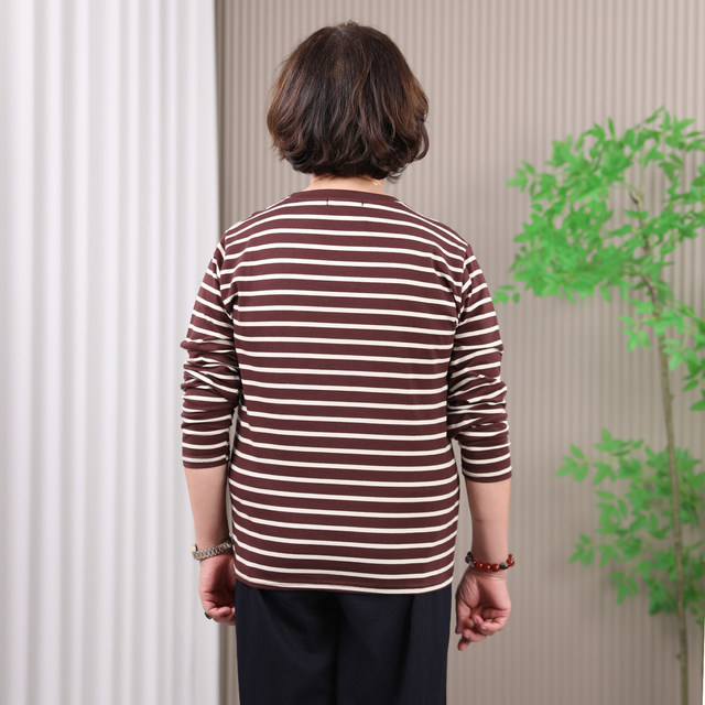 Middle-aged and elderly mothers wear spring and autumn striped T-shirt for women long-sleeved pure cotton grandma wear top large size loose elderly clothes
