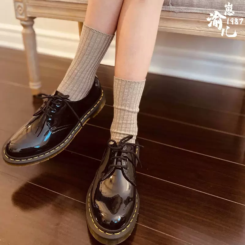 美国代购Dr.Martens 1461 3孔系带黑色漆皮低帮男女款马丁靴