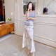 
Feijie customized Chinese retro satin skirt printed elegant A-line mid-length skirt hip-cover skirt skirt