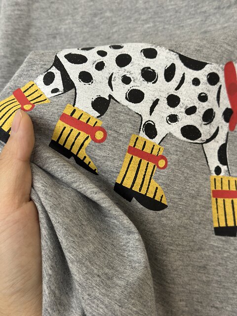 Summer laziness, loose spots, puppy printed gray T -shirt women's round neck fun, plump short sleeve top
