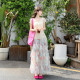 
QIAN French retro elastic waist floral mesh skirt 2025 new fashionable and beautiful vacation cake skirt