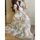 
QIAN French retro elastic waist floral mesh skirt 2025 new fashionable and beautiful vacation cake skirt