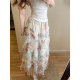 
QIAN French retro elastic waist floral mesh skirt 2025 new fashionable and beautiful vacation cake skirt