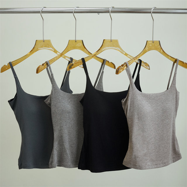 INNER YES plum small square linen camisole with breast pads for women to wear inside and outside gray black top