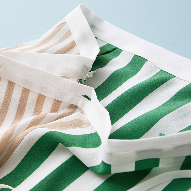 Asymmetric contrasting stripes splicing! Lace-up A-line silk mid-length skirt for women Spring and summer q
