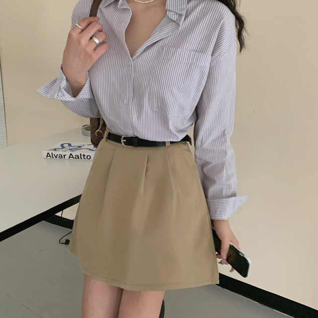 2024 spring and autumn suit fabric high waist A-line skirt makes you look slim and long legs hot girls short skirt Hong Kong style commuting versatile skirt pants
