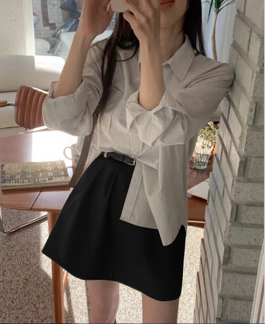 2024 spring and autumn suit fabric high waist A-line skirt makes you look slim and long legs hot girls short skirt Hong Kong style commuting versatile skirt pants
