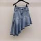 2025 summer new niche design high-waist slimming wash water and old versatile slit irregular denim skirt
