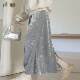 VNOOK velvet slit skirt for women in autumn and winter 2024 new draped retro elastic mid-length A-line long skirt