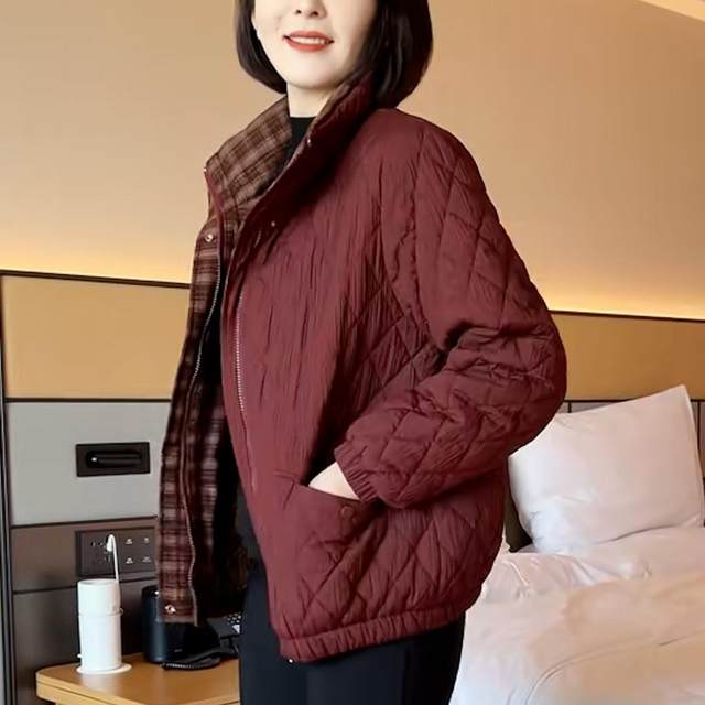 
Winter middle-aged large size plus velvet thickened stand-up collar mother's clothing fashionable casual warm diamond check short cotton coat