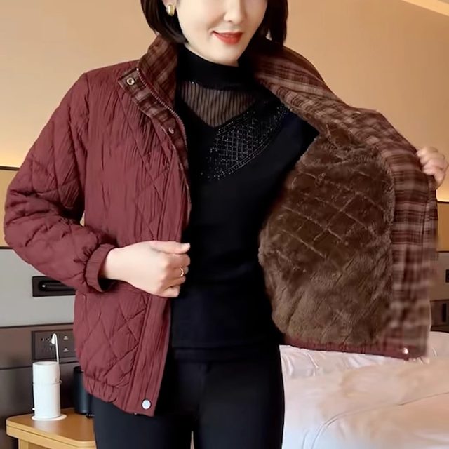 
Winter middle-aged large size plus velvet thickened stand-up collar mother's clothing fashionable casual warm diamond check short cotton coat