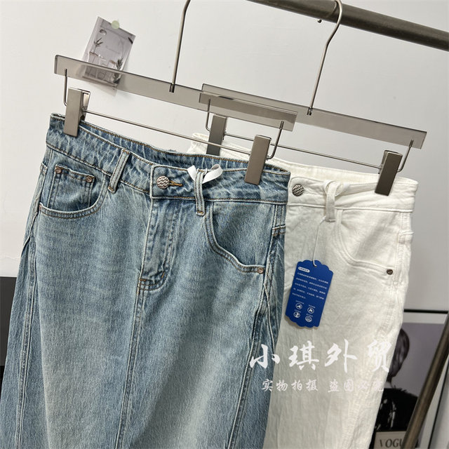 Foreign trade women's clothing, new products for spring and summer commuting, versatile old texture, high waist slit A-line denim skirt for women