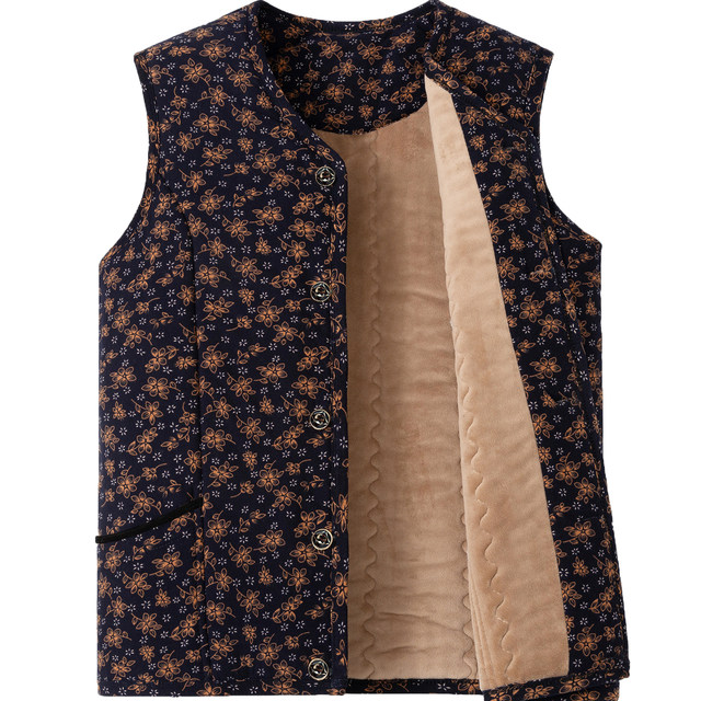 Middle-aged and elderly women's camel hair vests, winter coats for mothers, cotton vests for the elderly, warm vests, plus velvet and thickened cotton waistcoats