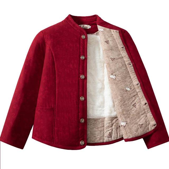 Camel hair cotton-padded jacket for mothers, home wear inner small cotton-padded jacket for middle-aged and elderly people, close-fitting thin stand-collar warm cotton-padded jacket