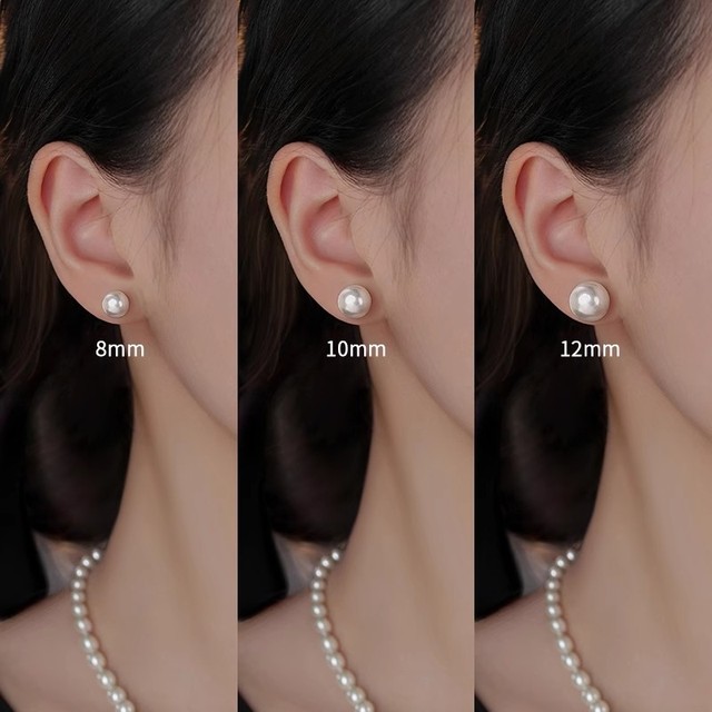 Pearl earrings sterling silver 999 sterling silver earrings women's large pearl earrings steamed buns, white pearl earrings, needles, ear holes