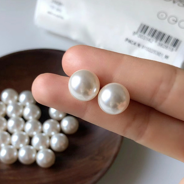 Pearl earrings sterling silver 999 sterling silver earrings women's large pearl earrings steamed buns, white pearl earrings, needles, ear holes
