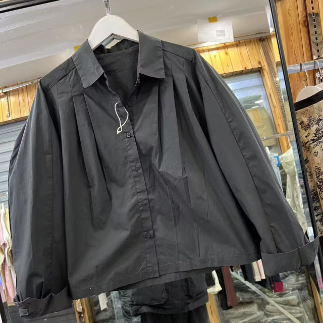 Solid color long-sleeved shirt for women's spring new lapel single-breasted loose slim and versatile casual top solid 0.21