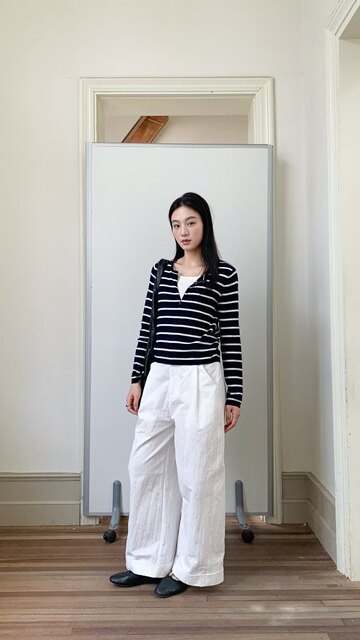 2025 new style Rina contrast color casual slim and versatile fake two-piece striped sweater top for women