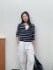 2025 new style Rina contrast color casual slim and versatile fake two-piece striped sweater top for women