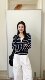 2025 new style Rina contrast color casual slim and versatile fake two-piece striped sweater top for women