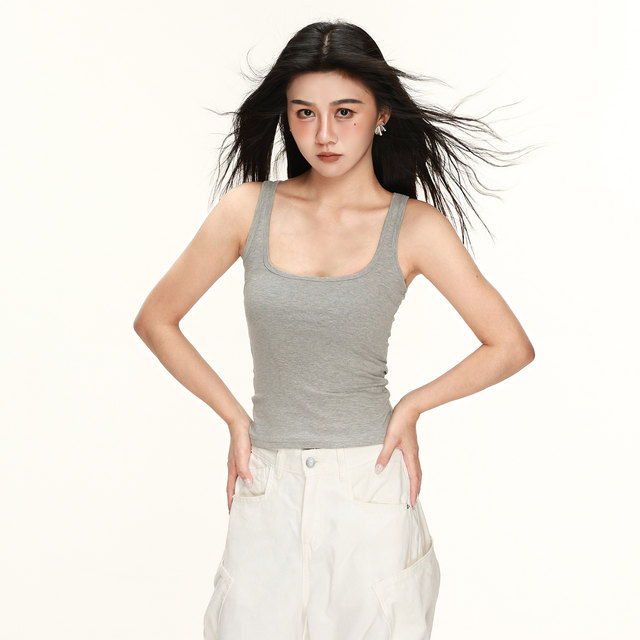 
Summer European and American style new casual style square collar suspender cover secondary breast vest narrow shoulder waist slimming base top for women