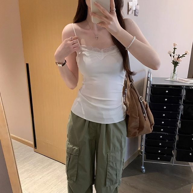 
Pure lustful grey lace lace spliced ​​sleeveless suspender vest women's design sexy slim hot girl base top