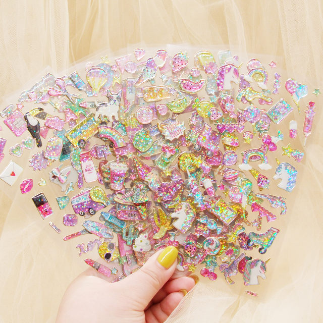 Girls' heart cute shiny mobile phone decoration manual tent three-dimensional love crystal drop glue diary hand account sticker sticker sticker