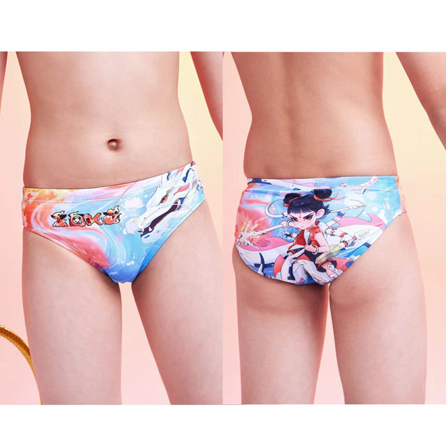 Zoke Zhouke Nezha same style children's one-piece triangular five-point swimsuit training boys and girls' competition swimming trunks anti-chlorine
