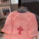 Pink cross flower embroidery short-sleeved T-shirt for men and women in summer pure cotton loose and chic couple large size t-shirt top ins