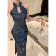 The new Chinese national style tither the satin digging shoulder to improve the slim cheong cheong cheong cheongs, the waist dress, the long skirt of the Lanling King
