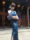 The new Chinese national style tither the satin digging shoulder to improve the slim cheong cheong cheong cheongs, the waist dress, the long skirt of the Lanling King
