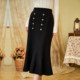 Stubborn 2025 new wool commuter college style breasted fish tail medium length knitted high waist A-line skirt for women
