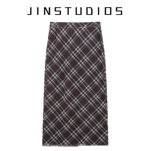 2025 summer American retro hot girl style lace-up plaid skirt makes you look slim and versatile high-waisted hip midi skirt women's skirt