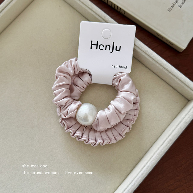 Sweet peach pink pleated round bead hair ring, super soft and non-damaging, hair rope headwear, women's ponytail hair rope rubber band