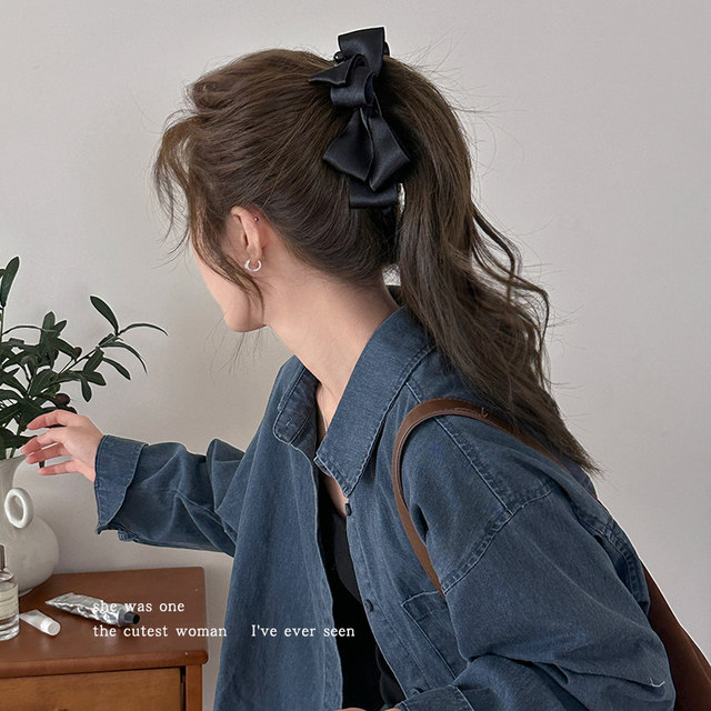 Korean satin bow banana clip women's high ponytail vertical clip grabbing clip temperament hair clip hair accessories showing hair volume shark clip
