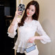 2025 Spring and Autumn New Three-quarter Sleeve Ruffled Chiffon Lace Shirt Round Neck Flap Sleeve Top Women's Belly Covering Base Shirt

