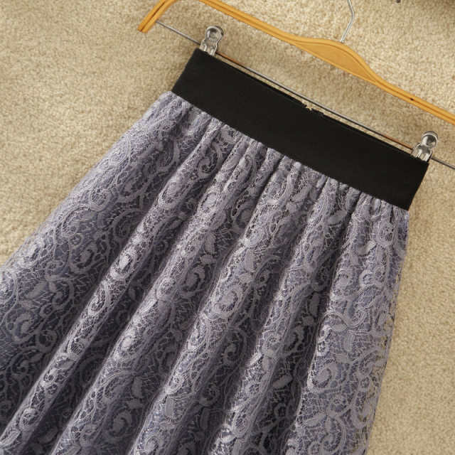 Retro embroidered lace skirt for women in summer new zippered a-line small skirt big umbrella skirt short skirt