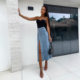 Cross-border women's clothing button irregular slit half-body denim skirt high waist sexy slim hip-pack skirt spot