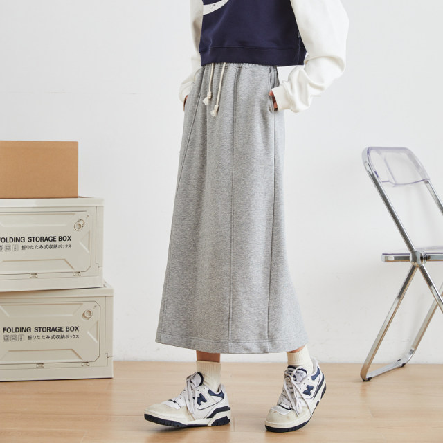 Tang Lion's autumn new skirt loose waist, slit A -line long skirt, sporty meat, and thin foundation one -step skirt
